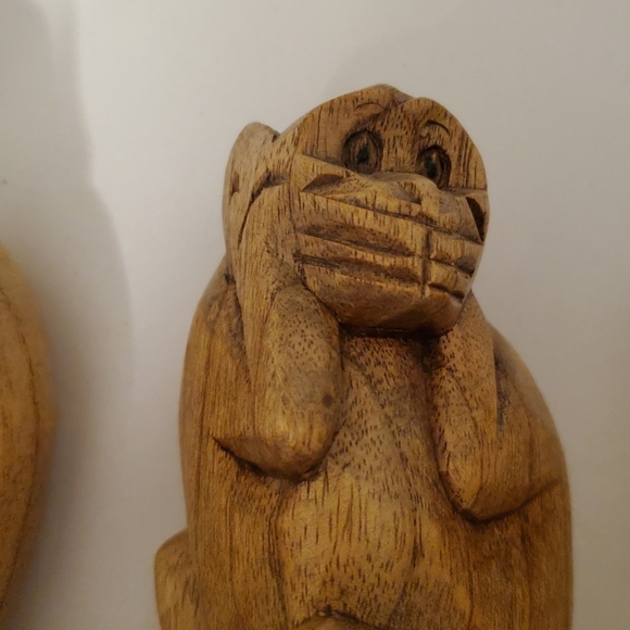 3 Wise Monkeys Vintage Wood Hand Carved See No Evil Hear No Evil Speak No Evil - Picture 4 of 10